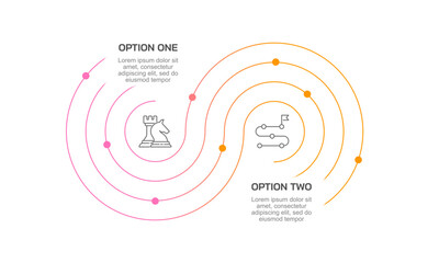 Infographic line curve and point design. 2 Options to success. Versus, Comparison, Plan, Business presentation and Strategy. Vector illustration.