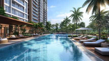 Fototapeta premium Luxury Resort Poolside Paradise: A Stunning Tropical Oasis with Resort-Style Amenities