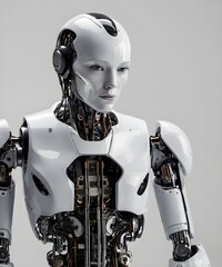 A white cyber AI robot, Future technology ai robot, Ai generative