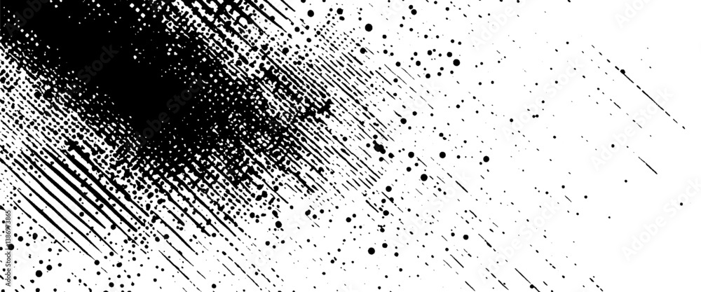 Poster vector modern abstract black splat grunge background with halftone dots pattern texture.