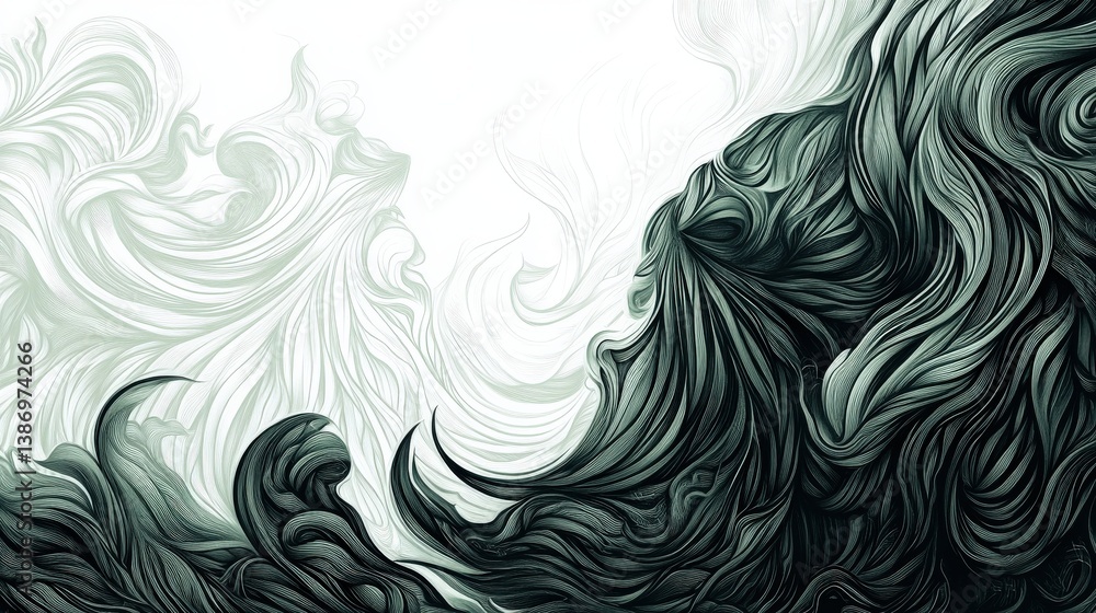 Poster abstract swirls of green and white flowing texture with dynamic movement