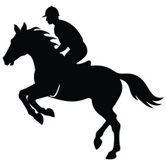 Equestrian Silhouette Of Horse And Rider Jumping Illustration Art.