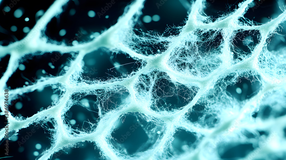 Poster intricate close-up of delicate fibrous structure with blue background