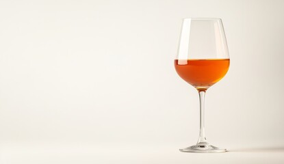 Single wine glass with amber liquid