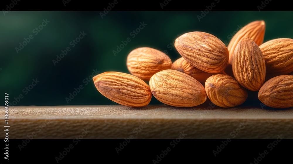 Aufkleber a close up of a pile of almonds. the almonds are all different sizes and are spread out on a table. 