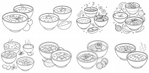 Bowls of Soup – Outline Coloring Book Line Art Set