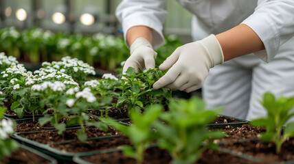 Floriculturist in a Nursery. Concept of Botanical Beauty. Floral artistry: creativity, care, design, and elegance in every arrangement.  
