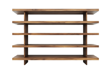 Empty wooden shelves on transparent background, versatile for display