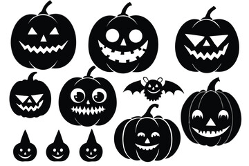 Set of Halloween scary pumpkins. Flat style spooky creepy pumpkins.