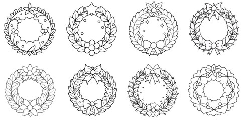 Decorated Wreath – Outline Coloring Book Line Art Set