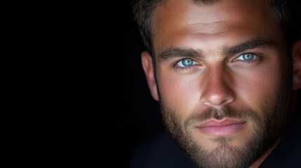 Obraz premium Close-up portrait of a man with intense gaze and light skin