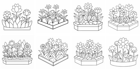 Flowerbeds &ndash; Outline Coloring Book Line Art Set