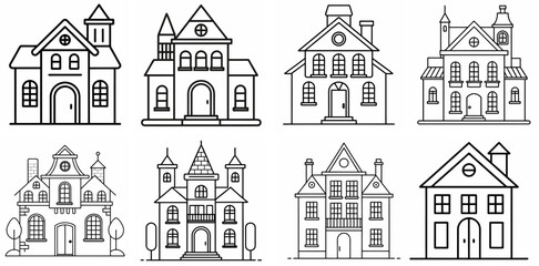 Obraz premium Franc-Themed House – Outline Coloring Book Line Art Set