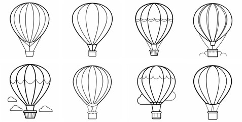 Hot Air Balloon – Outline Coloring Book Line Art Set