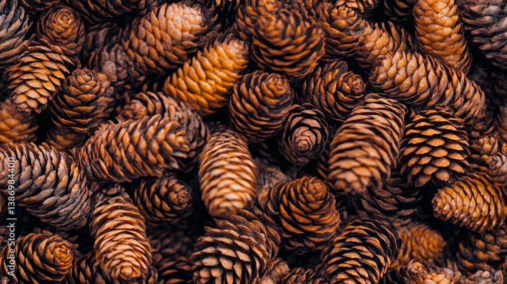 Poster a close up of pine cones with a brownish hue. the pine cones are arranged in a way that they appear 