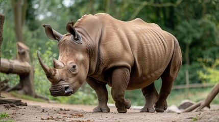 Naklejka premium Detailed Portrait of a Rhinoceros Walking Gracefully in a Natural Habitat Setting