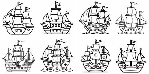 Vintage Pirate Ship – Outline Coloring Book Line Art Set