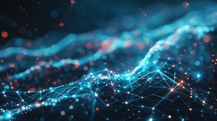 Obraz premium Technology connected particles wave technology lines dots glowing. AI generated image
