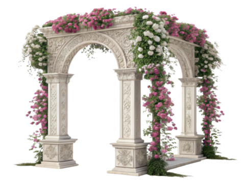 beautifully crafted pillar arch adorned with vibrant flowers creates stunning focal point for any outdoor event