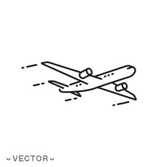 airplane line icon, plane concept, thin line symbol isolated on white background, editable stroke eps 10 vector illustration