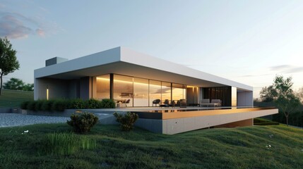 Luxurious of modern house and panoramic outdoor view. generative AI image