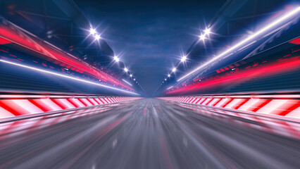 Very Fast Driving on a Race Track on a Neon Lit Racing Circuit. Professional 3D illustration for sports advertising. © LeArchitecto