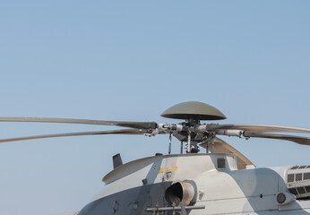 Helicopter rotor blades on technology background