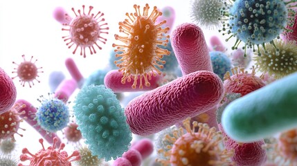 What microorganisms Conceptual visualization of bacteria and fungi with scientific accuracy isolated with a white background