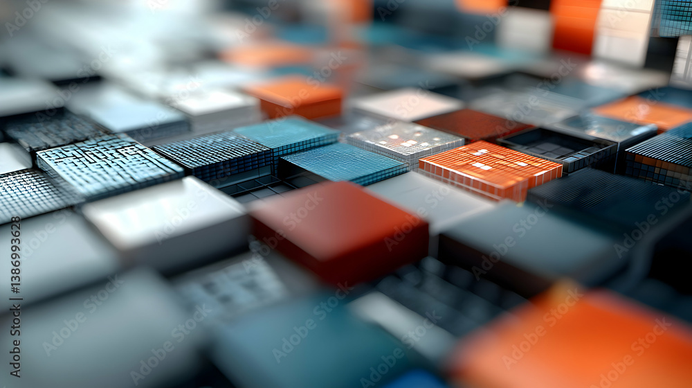 Fototapete Abstract 3D Rendering of Colorful Cubes and Geometric Shapes