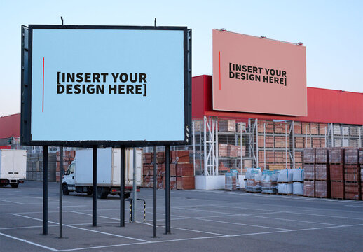 Blank Billboards in an Outdoor Commercial building materials Area
