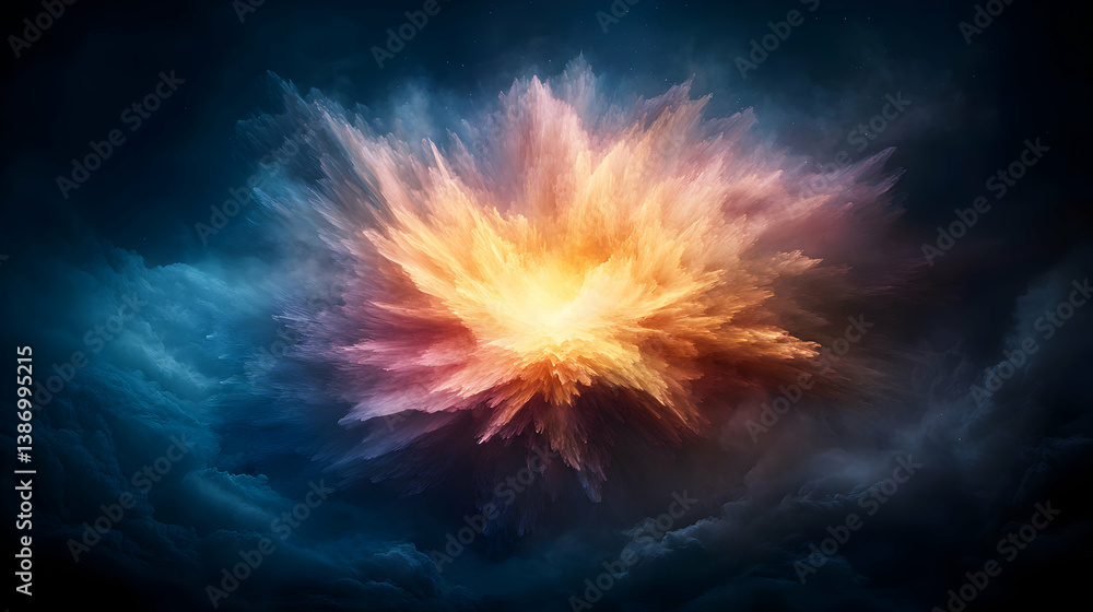 Poster abstract colorful explosion with dynamic movement and intense light