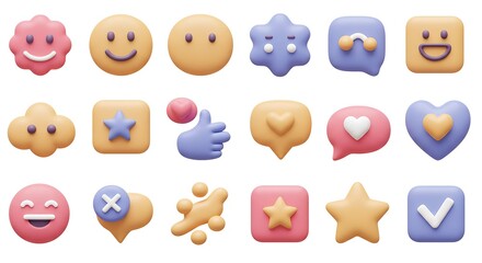 Adorable 3D Rendered Emoji and Reaction Icons Set AI Generated