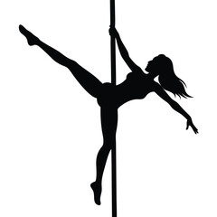 Woman Silhouette Performing Pole Dance Exercise With Grace And Strength In Black Design.