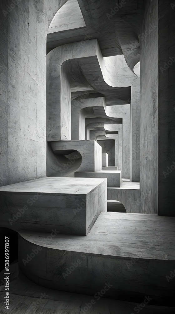 Poster abstract gray concrete structure with geometric shapes and shadows