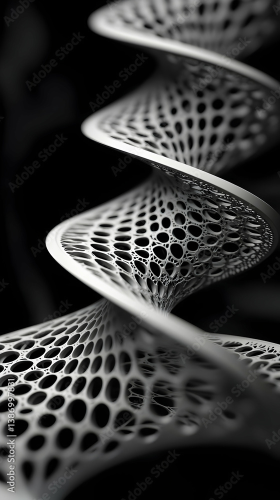 Poster abstract gray spiral lattice structure 3d render