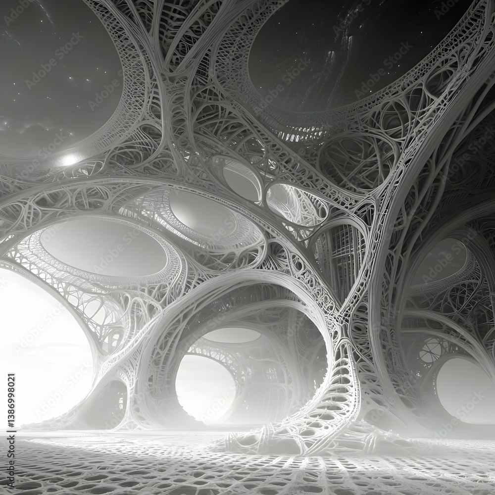 Poster abstract grey organic structure with intricate network design
