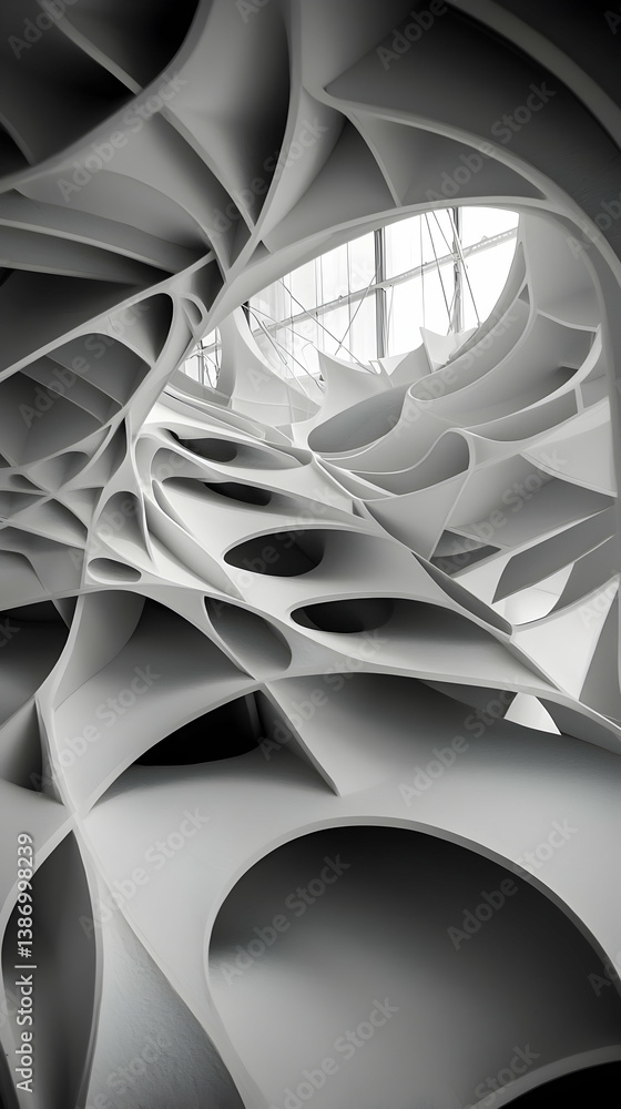 Poster abstract monochrome architectural structure with intricate geometric patterns