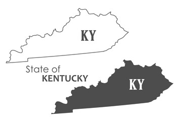 Kentucky. The outline and silhouette of the state with the abbreviated abbreviation of the name. The state border. A template for the design of printed products