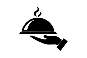 Fototapeta premium Waiter with hat holding tray icon vector illustration for restaurant menu design, waiter, hat, holding, tray, icon, vector, illustration, restaurant, menu, design, food, service, serving, male, man