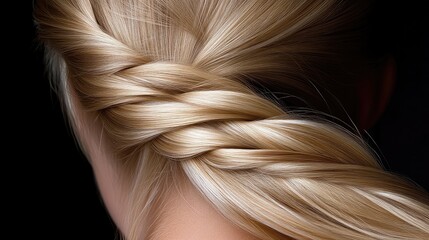 Elegant, blonde braid hairstyle.  Close-up of a skillfully-crafted braid, showcasing healthy, luxurious blonde hair