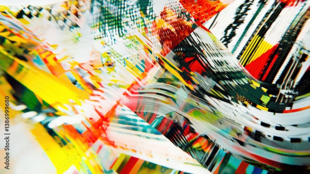 Poster vibrant abstract digital art with colorful waves and patterns