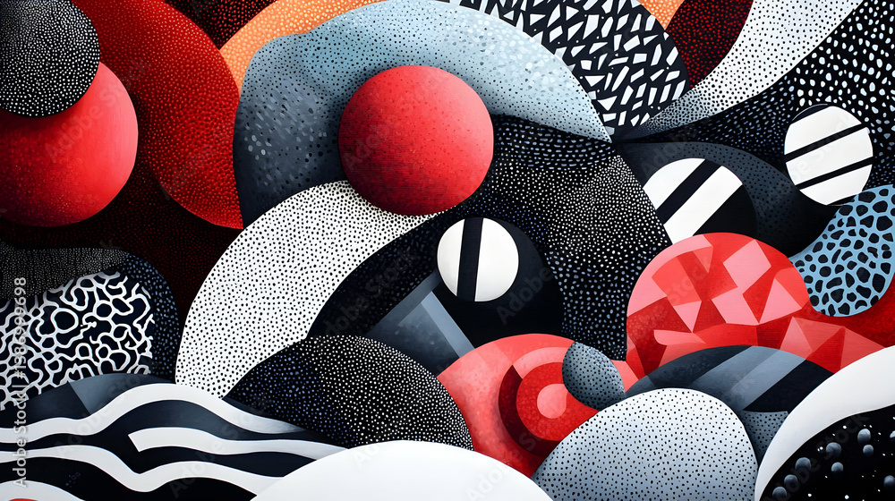 Poster abstract red black and white circular pattern background
