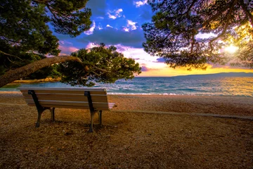Fotobehang Chocoladebruin scenic morning landscape in Croatia, Brela resort, Makarska riviera, Dalmatia, Europe   © Rushvol