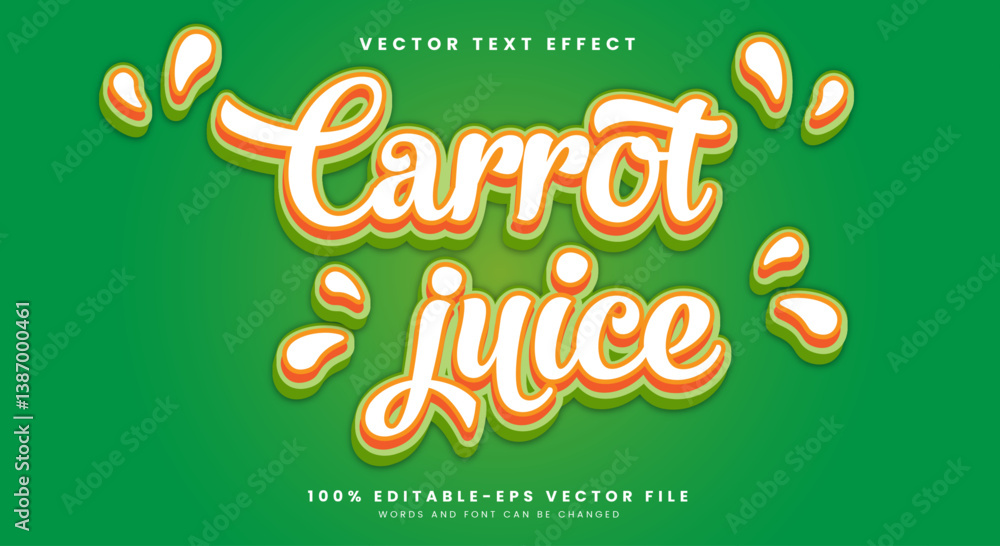 Poster carrot juice 3d editable text effect template suitable for drink style theme