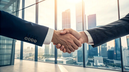 "Business Handshake Symbolizing Partnership, Trust, and Corporate Cooperation"