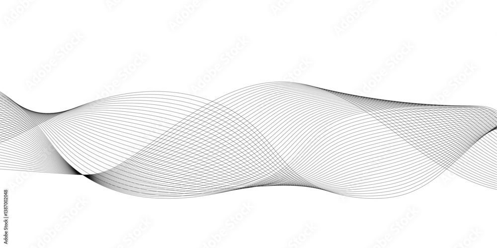 Poster thin wavy curve line vector background. curve wave seamless pattern background. black and grey wave 
