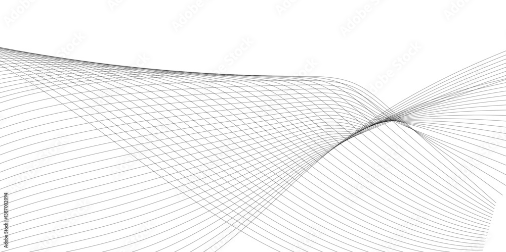 Poster thin wavy curve line vector background. curve wave seamless pattern background. black and grey wave 