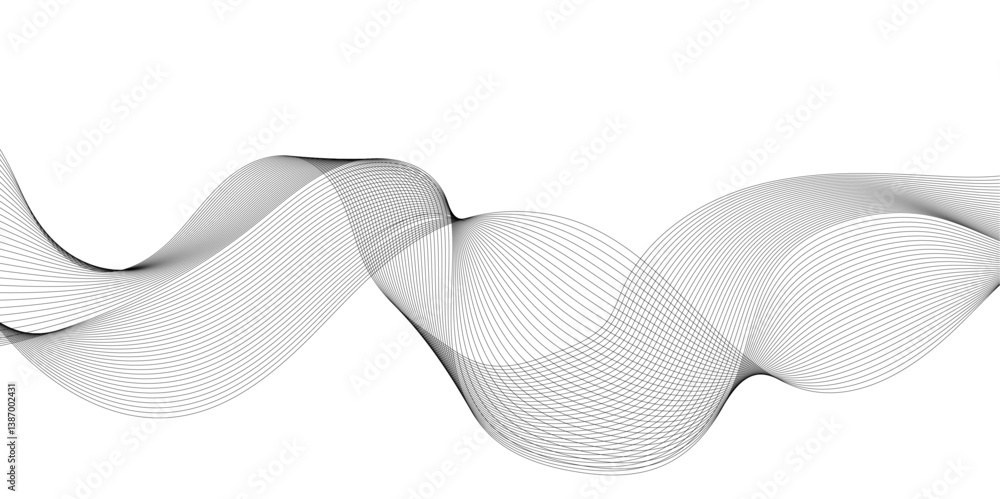 Poster thin wavy curve line vector background. curve wave seamless pattern background. black and grey wave 