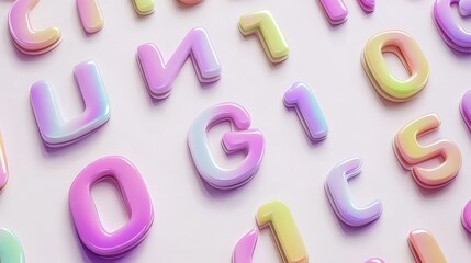 Fototapeta premium Colorful 3D Numbers and Letters in Pastel Gradient Design
