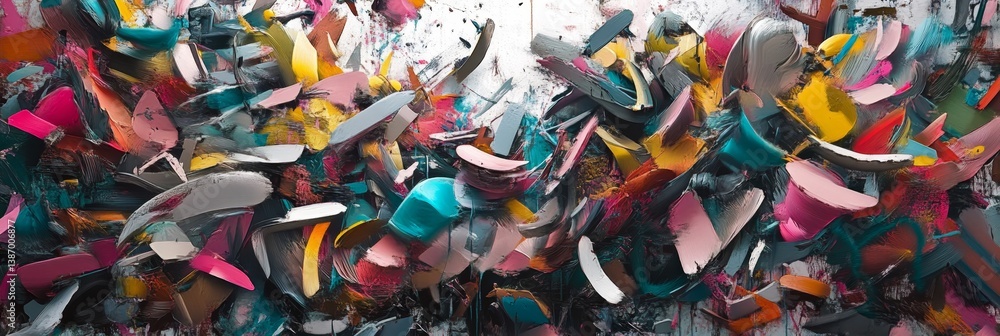 Poster abstract image featuring a dense collection of colorful shapes and